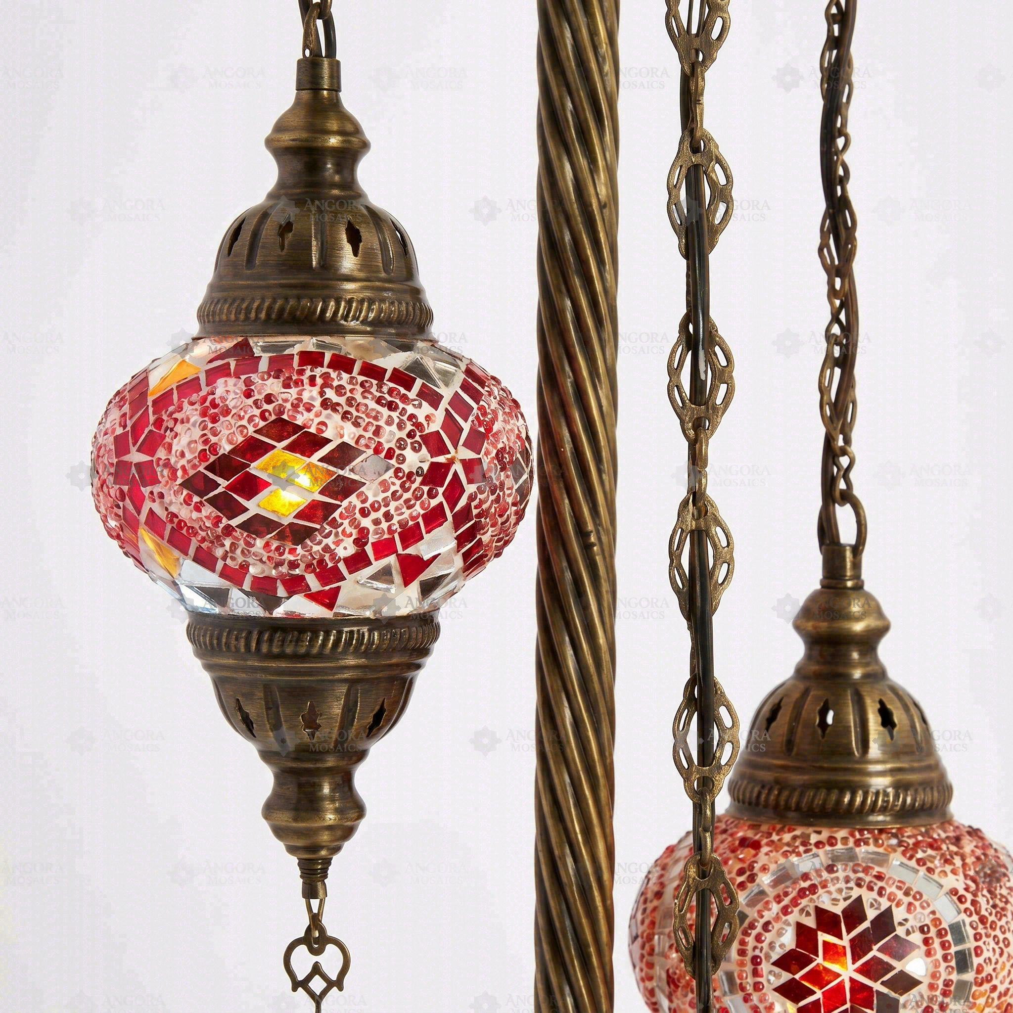 Close-up of Warm Tones mixed warm mosaic glass globe pattern — floor lamp (LMD3N3 (08-56-57))
