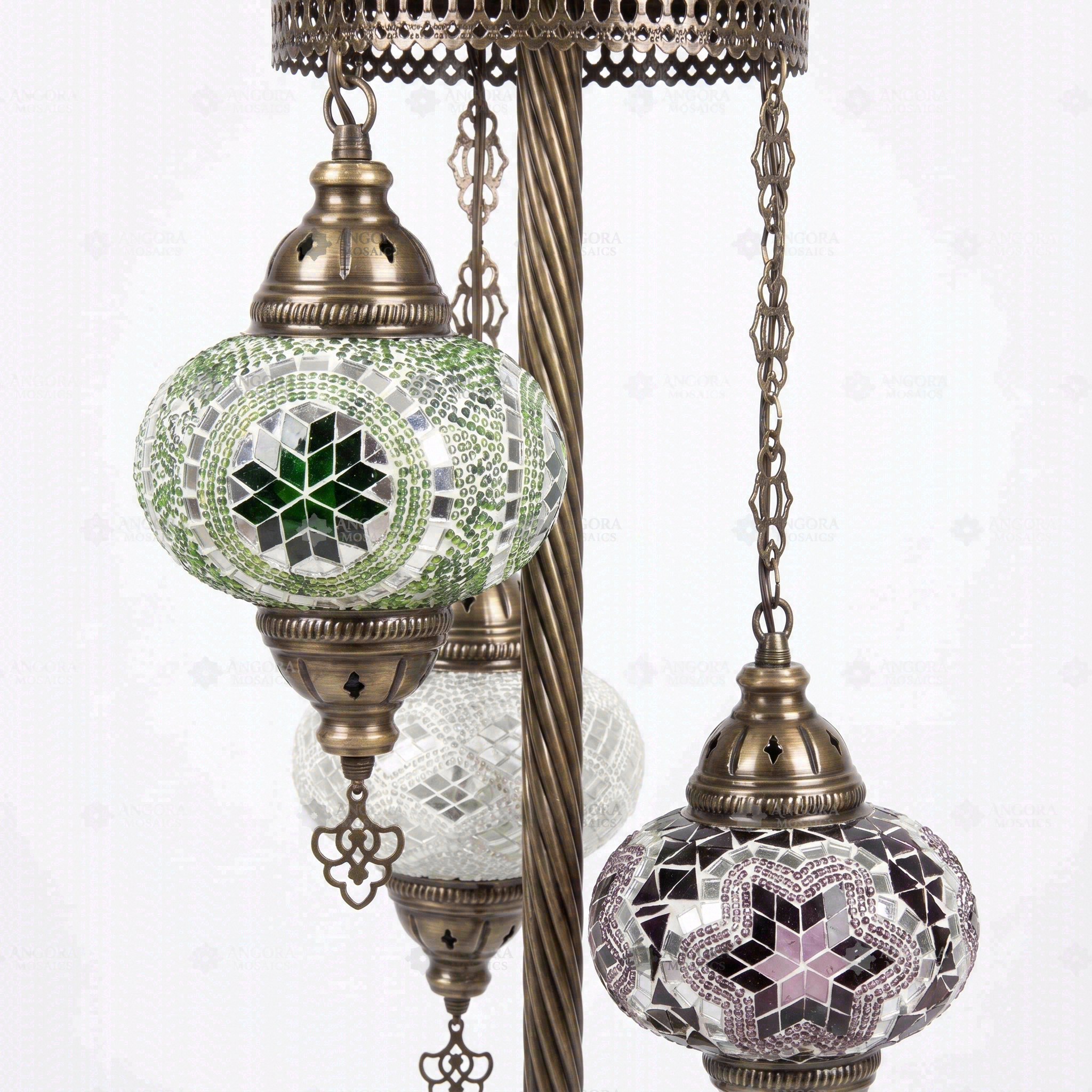 Close-up of Cool Tones mixed cool mosaic glass globe pattern — floor lamp (LMD3N3 (12-19-50))