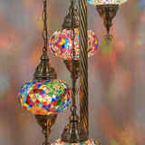 Lit close-up of mosaic glass globe — Multicolor floor lamp glowing (LMD5N3 (01-02-06-07-99))