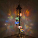 Multicolor Turkish mosaic floor lamp illuminated, showing colorful light projection (LMD5N3 (01-03-05-11-17))