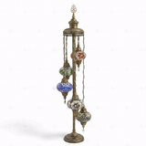 Full view of handmade Multicolor multicolor jewel Turkish mosaic floor lamp on white background (LMD5N3 (01-03-05-11-17))