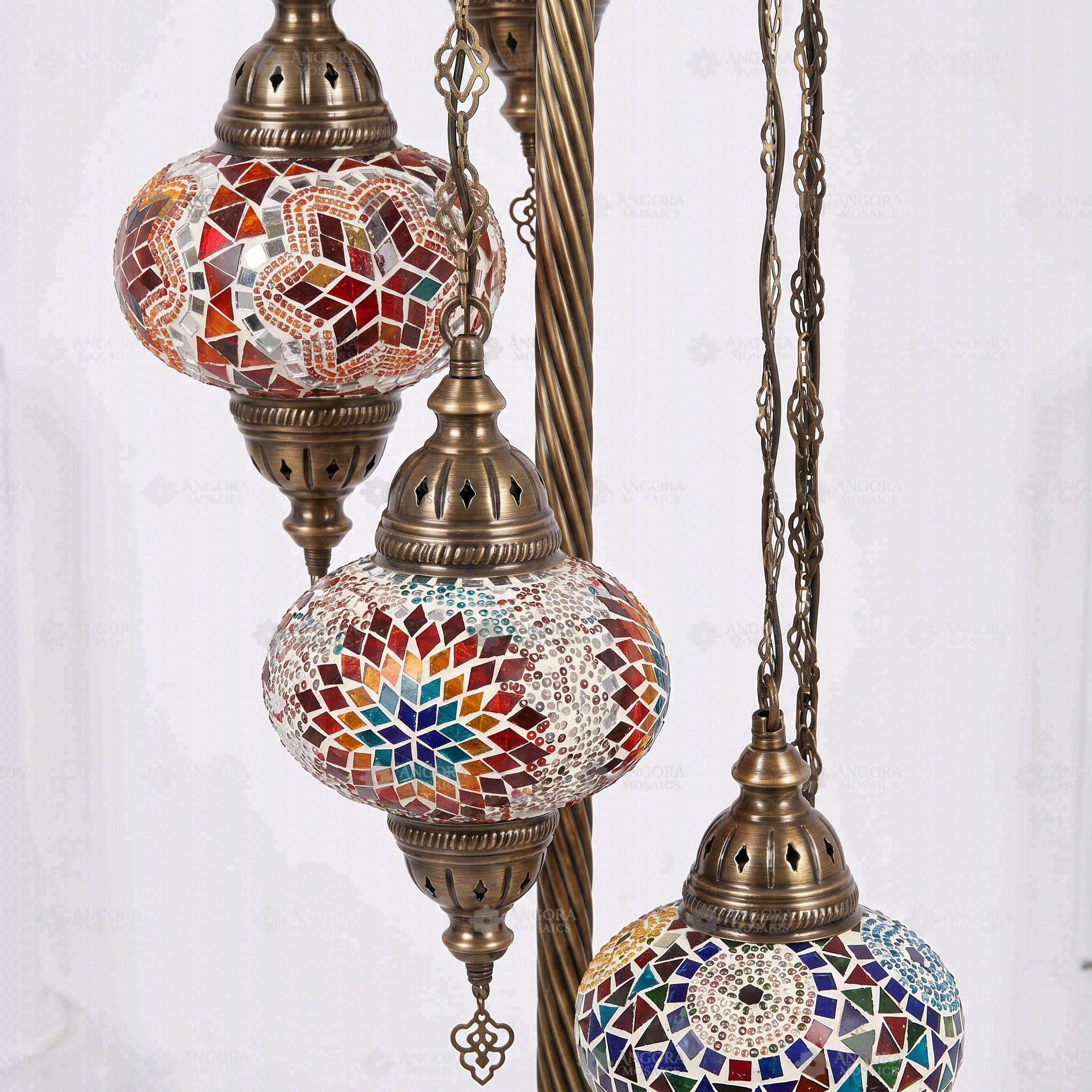 Close-up of Multicolor multicolor jewel mosaic glass globe pattern — floor lamp (LMD5N3 (01-11-17-18-46))