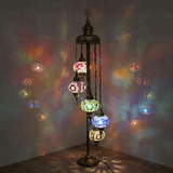 Multicolor Turkish mosaic floor lamp illuminated, showing colorful light projection (LMD5N3 (03-05-17-19-67))
