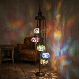Multicolor multicolor jewel Turkish mosaic floor lamp in styled room — handmade Moroccan floor lamp (LMD5N3 (03-05-17-19-67))