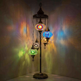 Multicolor Turkish mosaic floor lamp illuminated, showing colorful light projection (LMD5N3 (03-18-19-53-67))