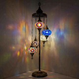 Cool Tones Turkish mosaic floor lamp illuminated, showing colorful light projection (LMD5N3 (05-15-17-18-19))