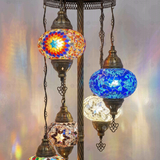 Lit close-up of mosaic glass globe — Cool Tones floor lamp glowing (LMD5N3 (05-15-17-18-19))