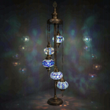 Blue Turkish mosaic floor lamp illuminated, showing colorful light projection (LMD5N3 (05-28-32-34-53))