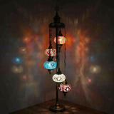 Multicolor Turkish mosaic floor lamp illuminated, showing colorful light projection (LMD5N3 (11-15-16-17-19))