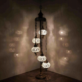 White Turkish mosaic floor lamp illuminated, showing colorful light projection (LMD5N3 (3015))