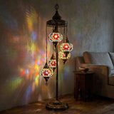 Multicolor multicolor jewel Turkish mosaic floor lamp in styled room — handmade Moroccan floor lamp (LMD5N3 (3017))