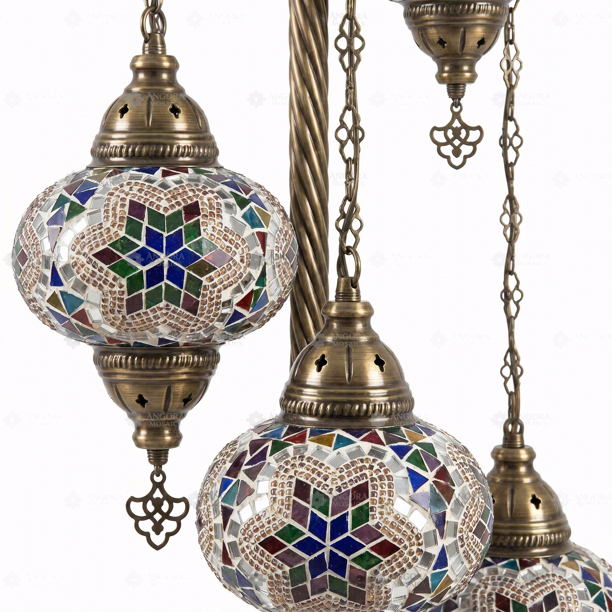 Close-up of Multicolor multicolor jewel mosaic glass globe pattern — floor lamp (LMD5N3 (3017))
