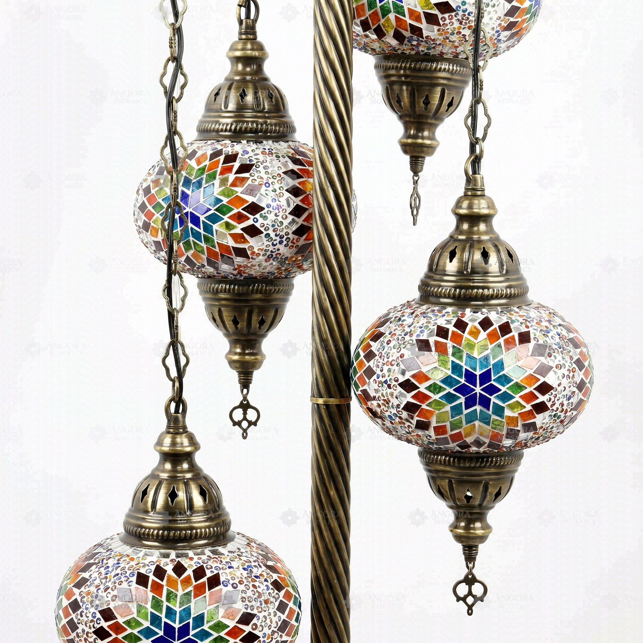 Close-up of Multicolor multicolor jewel mosaic glass globe pattern — floor lamp (LMD5N3 (3018))