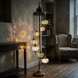 Multicolor multicolor jewel Turkish mosaic floor lamp in styled room — handmade Moroccan floor lamp (LMD7N3 (04-07-14-24-50-96-98))