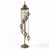 Full view of handmade Multicolor multicolor jewel Turkish mosaic floor lamp on white background (LMD7N3 (04-07-14-24-50-96-98))