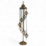 Full view of handmade Multicolor multicolor jewel Turkish mosaic floor lamp on white background (LMD7N3 (06-07-12-26-27-65-96))