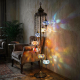 Multicolor multicolor jewel Turkish mosaic floor lamp in styled room — handmade Moroccan floor lamp (LMD7N3 (06-07-14-24-27-28-29))