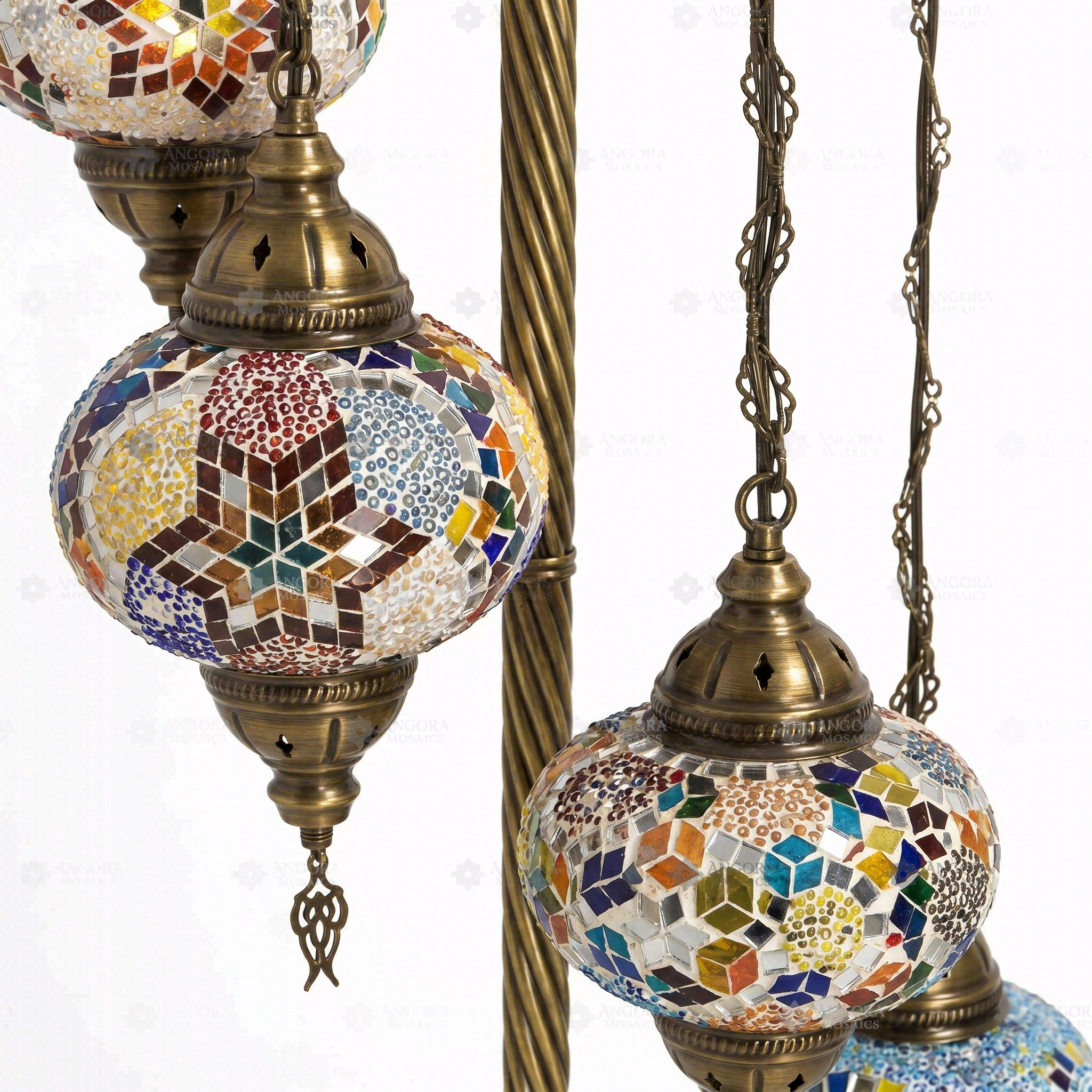 Close-up of Multicolor multicolor jewel mosaic glass globe pattern — floor lamp (LMD7N3 (06-07-14-24-27-28-29))