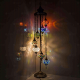 Multicolor Turkish mosaic floor lamp illuminated, showing colorful light projection (LMD7N3 (12-13-27-28-29-65-96))