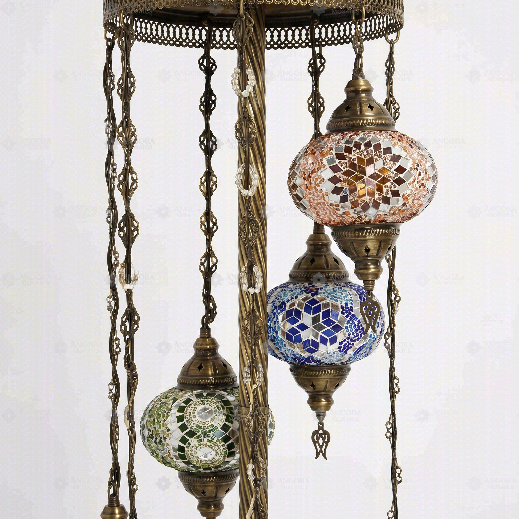 Close-up of Multicolor multicolor jewel mosaic glass globe pattern — floor lamp (LMD7N3 (12-13-27-28-29-65-96))