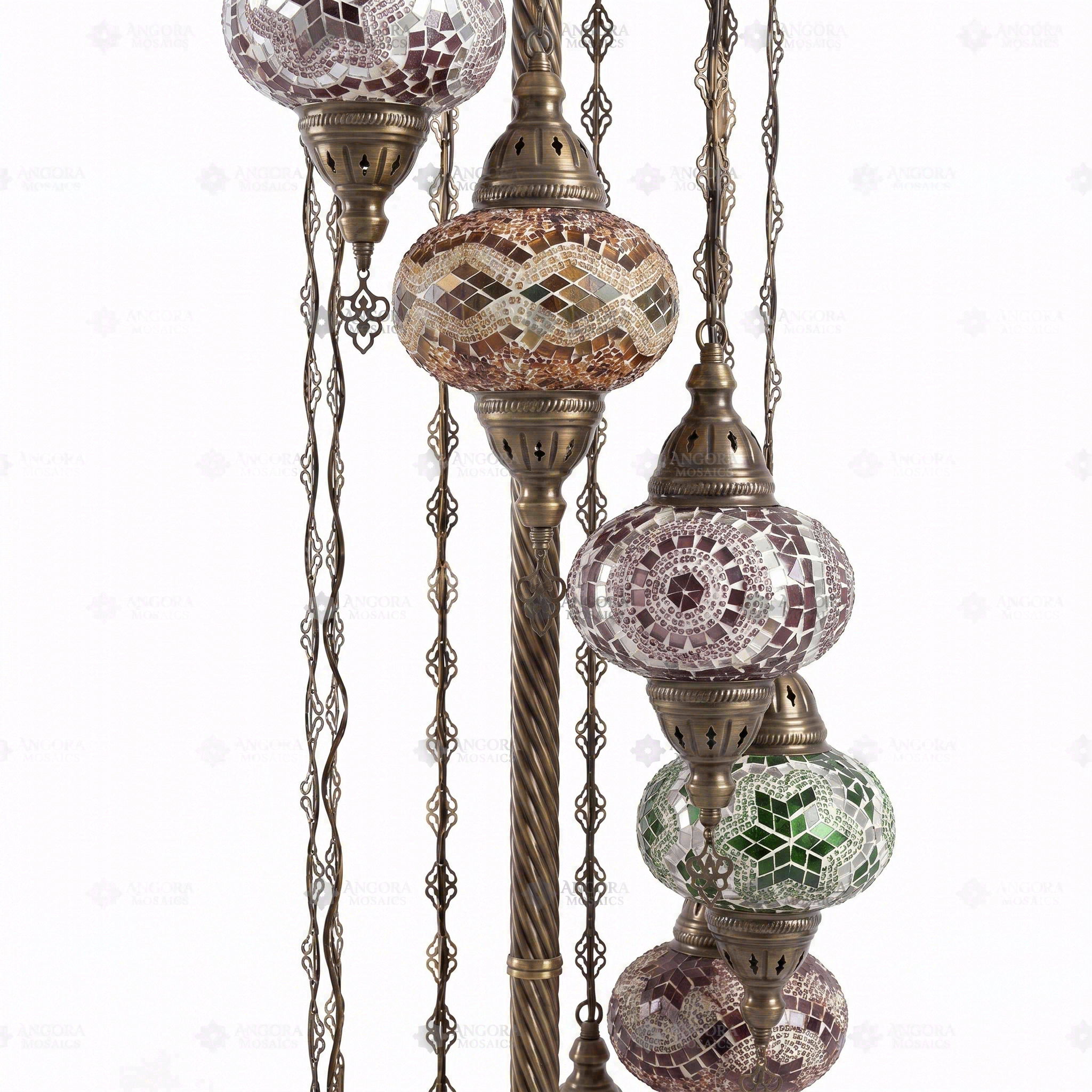 Close-up of Multicolor multicolor jewel mosaic glass globe pattern — floor lamp (LMD9N3 (01-03-09-11-13-15-17-19-21))