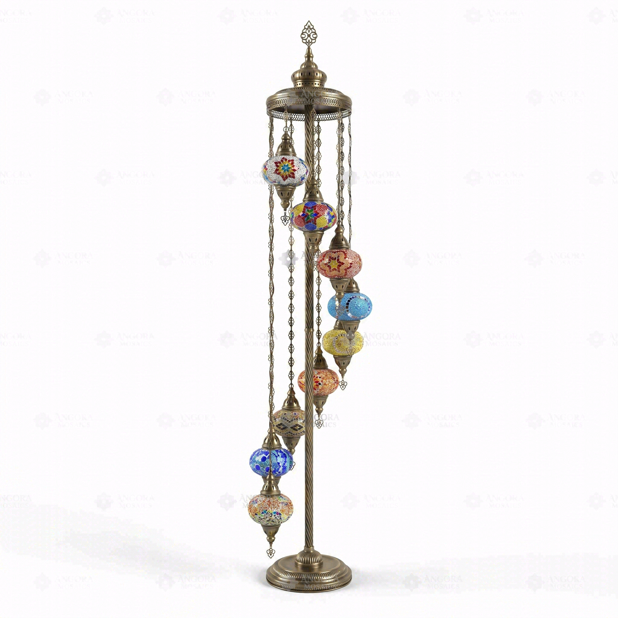 Full view of handmade Multicolor multicolor jewel Turkish mosaic floor lamp on white background (LMD9N3 (04-06-07-13-24-25-26-28-65))