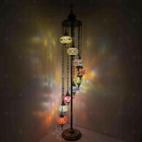 Multicolor Turkish mosaic floor lamp illuminated, showing colorful light projection (LMD9N3 (04-08-10-13-21-25-29-56-57))