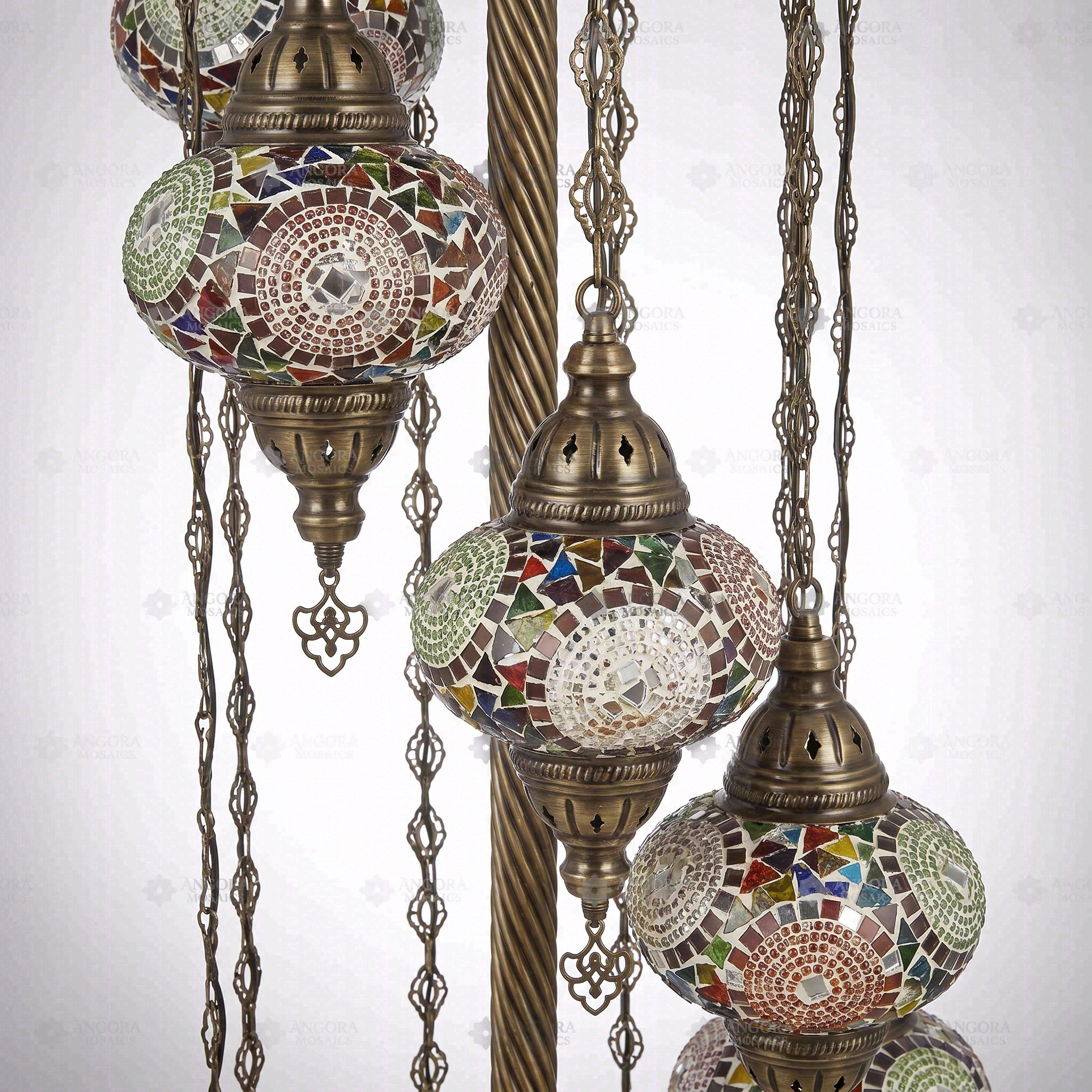 Close-up of Multicolor multicolor jewel mosaic glass globe pattern — floor lamp (LMD9N3 (3001))