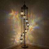 Multicolor Turkish mosaic floor lamp illuminated, showing colorful light projection (LMD9N3 (3002))