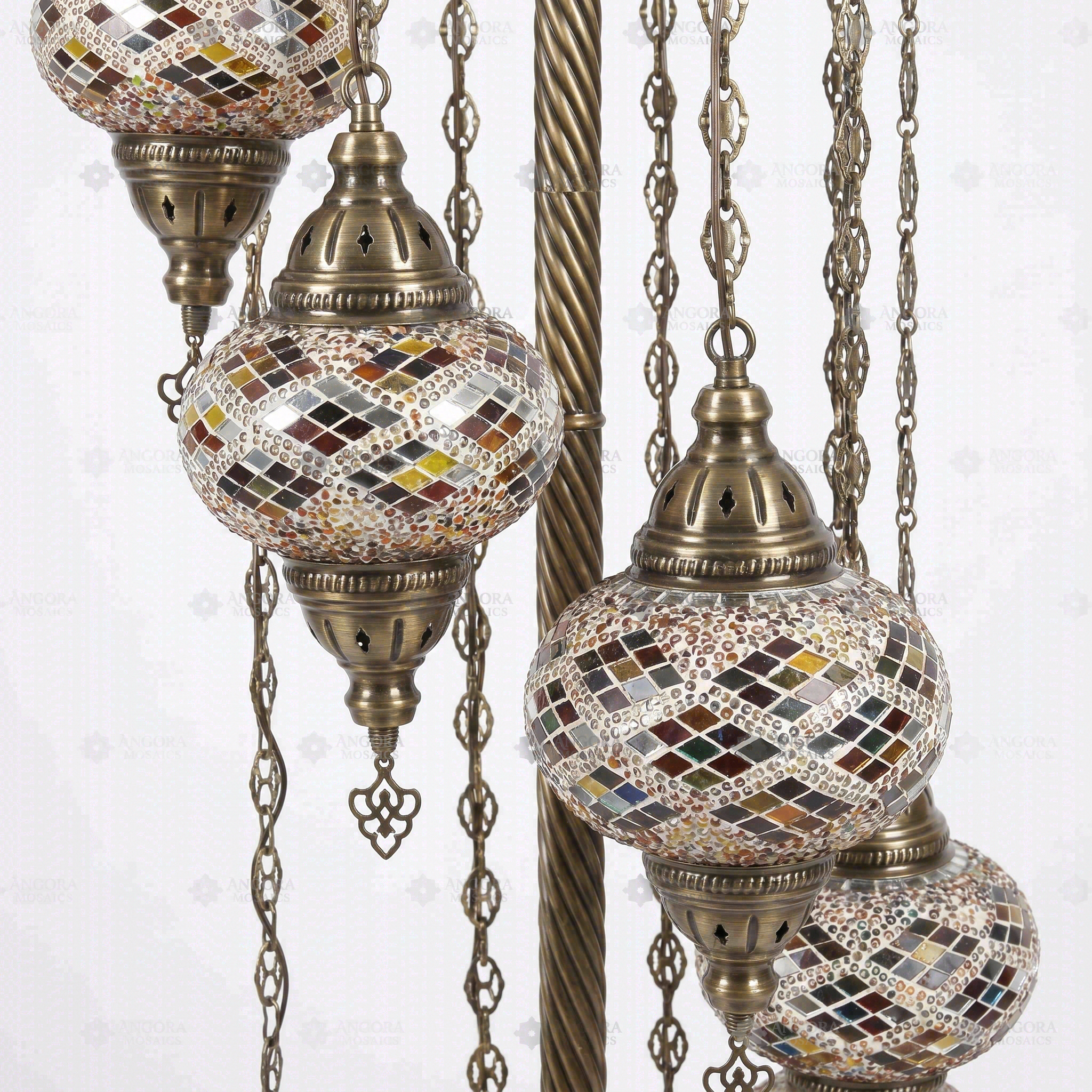 Close-up of Multicolor multicolor jewel mosaic glass globe pattern — floor lamp (LMD9N3 (3002))