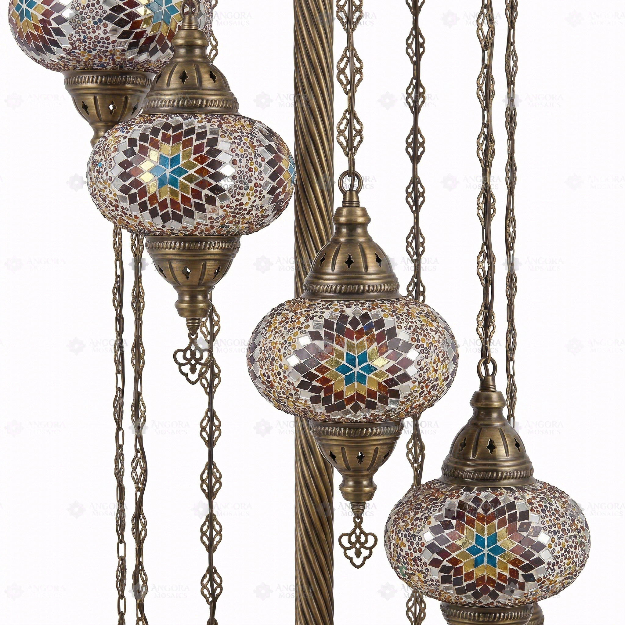 Close-up of Multicolor multicolor jewel mosaic glass globe pattern — floor lamp (LMD9N3 (3018))