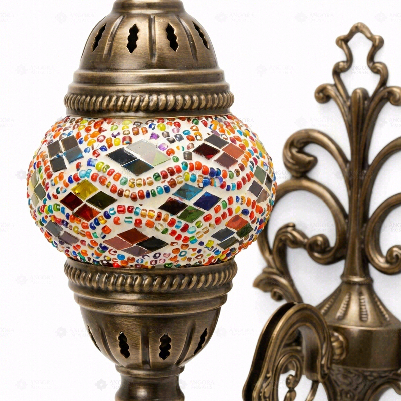 Close-up of Multicolor multicolor jewel mosaic glass globe pattern — wall sconce (ENV APN1010)