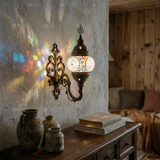 Multicolor multicolor jewel Turkish mosaic wall sconce in styled room — handmade Moroccan wall sconce (ENV APN1013)