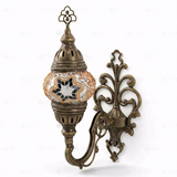 Full view of handmade Amber warm amber Turkish mosaic wall sconce on white background (ENV APN1022)