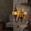 Multicolor multicolor jewel Turkish mosaic wall sconce in styled room — handmade Moroccan wall sconce (ENV APN1042)