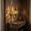 Amber warm amber Turkish mosaic wall sconce in styled room — handmade Moroccan wall sconce (ENV APN2015)