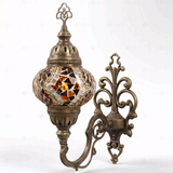 Full view of handmade Amber warm amber Turkish mosaic wall sconce on white background (ENV APN2025)