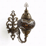 Full view of handmade Amber warm amber Turkish mosaic wall sconce on white background (ENV APN2079)