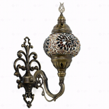 Full view of handmade Amber warm amber Turkish mosaic wall sconce on white background (ENV APN2118)