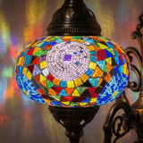Lit close-up of mosaic glass globe — Multicolor wall sconce glowing (ENV APN3001)