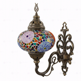 Full view of handmade Multicolor multicolor jewel Turkish mosaic wall sconce on white background (ENV APN3001)