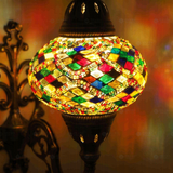Lit close-up of mosaic glass globe — Multicolor wall sconce glowing (ENV APN3002)