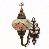 Full view of handmade Multicolor multicolor jewel Turkish mosaic wall sconce on white background (ENV APN3004)