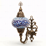 Full view of handmade Blue blue jewel Turkish mosaic wall sconce on white background (ENV APN3005)