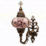 Full view of handmade Pink pink rose Turkish mosaic wall sconce on white background (ENV APN3008)