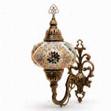Full view of handmade Multicolor multicolor jewel Turkish mosaic wall sconce on white background (ENV APN3010)