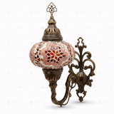 Full view of handmade Amber warm amber Turkish mosaic wall sconce on white background (ENV APN3011)