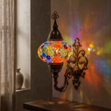 Multicolor multicolor jewel Turkish mosaic wall sconce in styled room — handmade Moroccan wall sconce (ENV APN3012)
