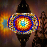 Lit close-up of mosaic glass globe — Multicolor wall sconce glowing (ENV APN3018)