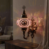 Pink pink rose Turkish mosaic wall sconce in styled room — handmade Moroccan wall sconce (ENV APN3020)